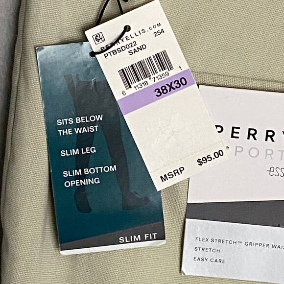Perry Ellis Dress Pants Men's 38x30 Portfolio Slim Fit Flat Front Sand NEW - Picture 11 of 14